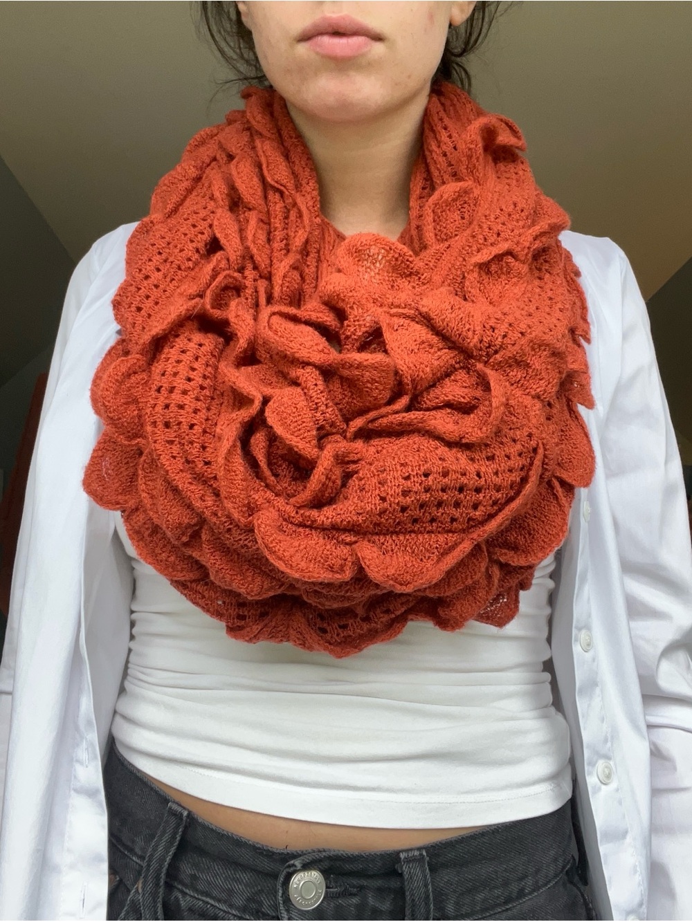Cozy Rust Orange Ruffle Infinity Scarf